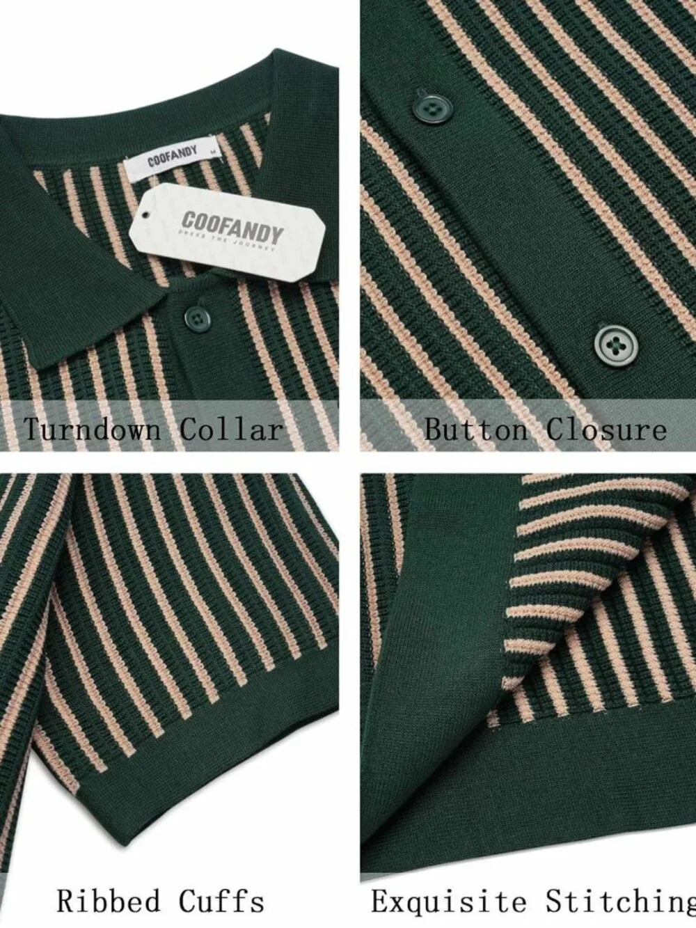 Vintage Striped Short Sleeve Knit Polo Shirt for Men | Casual Button Down Top